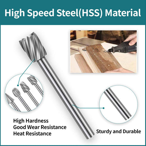 20PCS HSS Rotary Burr Set, Carving Bits and Engraving Router Bit Set for Woodworking and Drilling