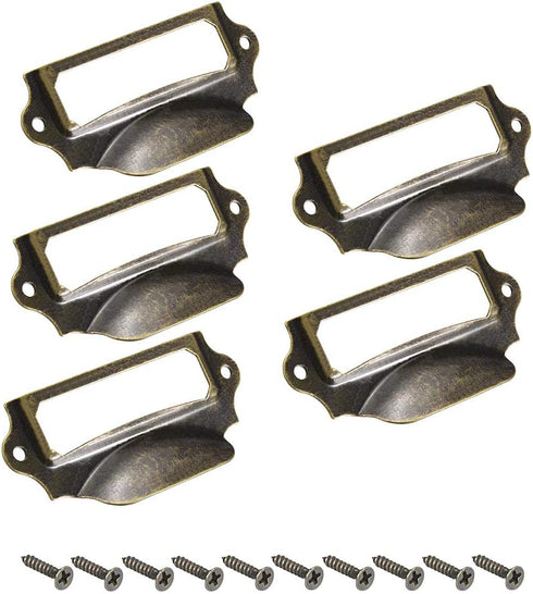 uxcell Vintage Iron Label Holder Pull Handles for Cabinet Cupboard, Bronze Tone 90x41mm Pack of 5