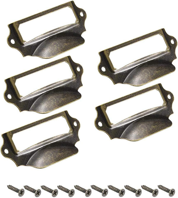 uxcell Vintage Iron Label Holder Pull Handles for Cabinet Cupboard, Bronze Tone 90x41mm Pack of 5