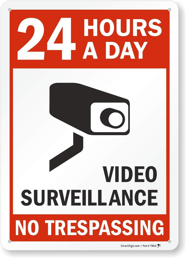 SmartSign Plastic Sign, "24 Hours a Day Video Surveillance" with Graphic, 14" x 10", Black/Red on White
