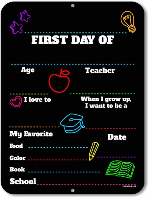 Honey Dew Gifts Reusable Chalkboard Style School Photo Prop Board, Kindergarten, Preschool, 9x12 Tin Sign