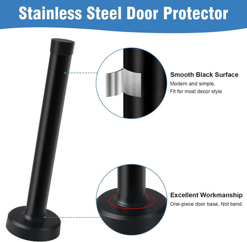 Door Stop, 5 Inch Long Black Cylindrical Door Stoppers with Rubber Bumper Tip, 2 Pack