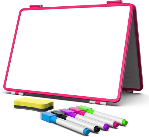 Magnetic Dry Erase White Board 11.5x17inch, Small Foldable Whiteboard for Kids, School, and Office (Pink)