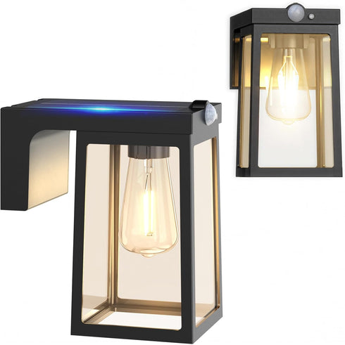 2 (2 Pack) Greluna Solar Motion Sensor Lights, Solar Lights with Modes & Waterproof, Dusk to Dawn Glass Outdoor Wall