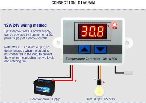 FTVOGUE XH-W3001 Digital Temperature Controller Thermostat Switch with Waterproof Sensor Probe -50°C~110°C