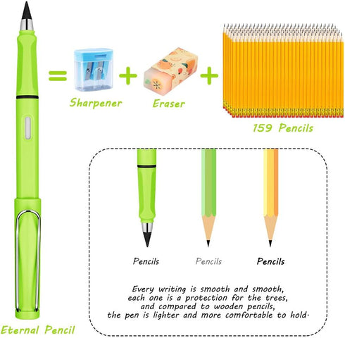 Inkless Forever Pencil, 6 Sets, Reusable Infinite Pencil with Eraser, Extra 6 Replaceable Nibs