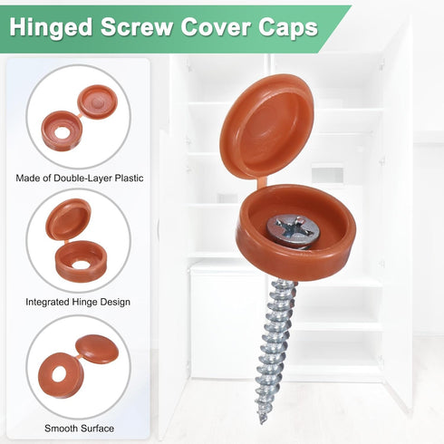 M METERXITY 200-Pack 6mm M3 M4 M5 Plastic Hinged Screw Cover Caps, Shutter Screws with Caps, Fold Snap Washer Covers