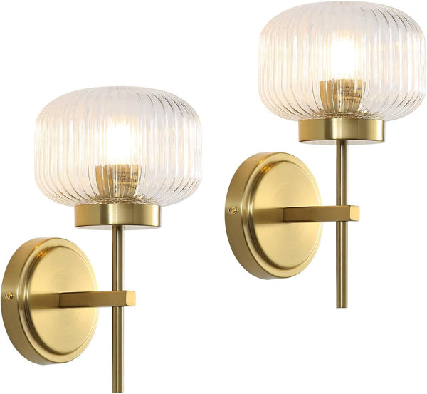 Gold Wall Sconces Set of Two Upward or Downward Hardwired Wall Light