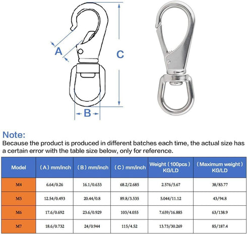 Swivel Eye Snap Hooks - 304 Stainless Steel Spring Snap Clip Buckle for Bird Feeders, Pet Chains, 6-Pack
