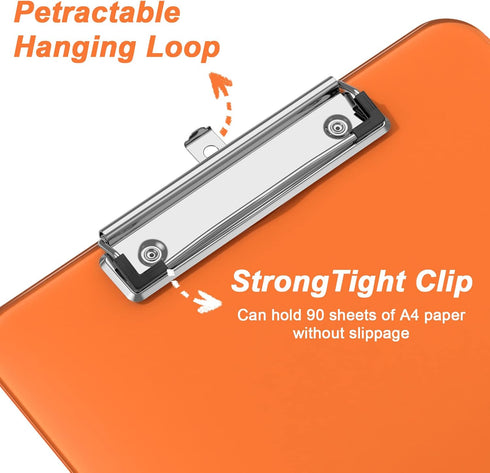 Rimilak Plastic Clipboards with Low Profile Metal Clip, Translucent Clip Board, 12.5 x 9 Inch, Orange