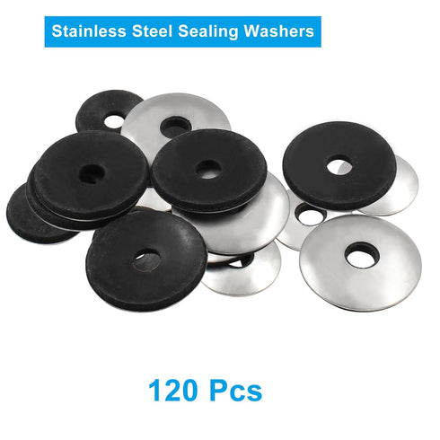 120 Pcs 1/4'' x 1" Neoprene Washers, Stainless Steel EPDM Bonded Sealing Washers Gasket Assortment Kit for Screws