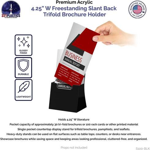 6 Pack 4.25" Countertop Marketing Holders Brochure Holder for Trifolds Black Acrylic Literature Organizer Freestanding
