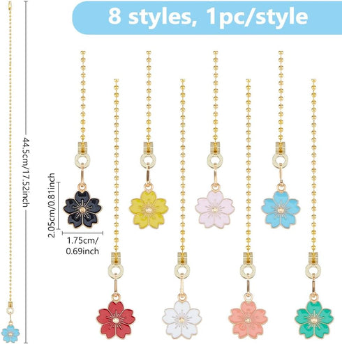8Pcs 8 17.5 Inch DICOSMETIC Ceiling Fan Pull Chain Extension Colors Enamel Flower Charm Light Pull Chain Adjustable