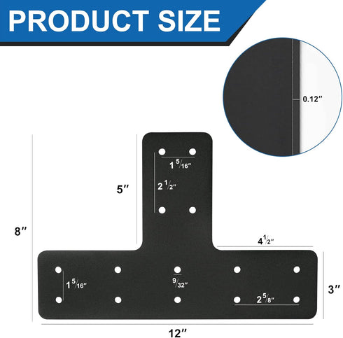 T Post Bracket 4pcs, 12x8 Inch Mending Plate Flat Steel T Shape Bracket for Repairing Wooden Furniture, Pergola