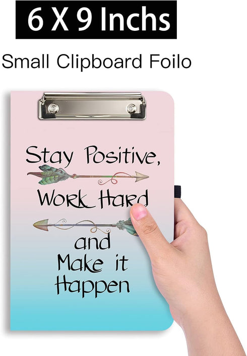 Hongri Mini Clipboard Folio with Refillable Lined Notepad and Interior Storage Pocket for Students, Classroom, Office, Man, Cute Custom Pattern, Standard A5 Size 6" x 9", Stay Work Hard by Hongri