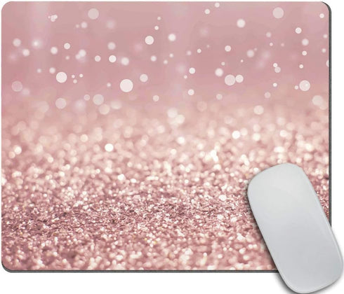 Rose Gold Rainbow Glitter Gaming Mouse Pad, Non-Slip Rubber Square Mousepad for Computers, 9.5 X 7.9 Inch