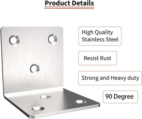 Aufuga (20, 2x2x2) Stainless Steel Corner Bracket,Joint Right Angle Bracket,L Shape Heavy Duty Metal Corner Brace Shelf
