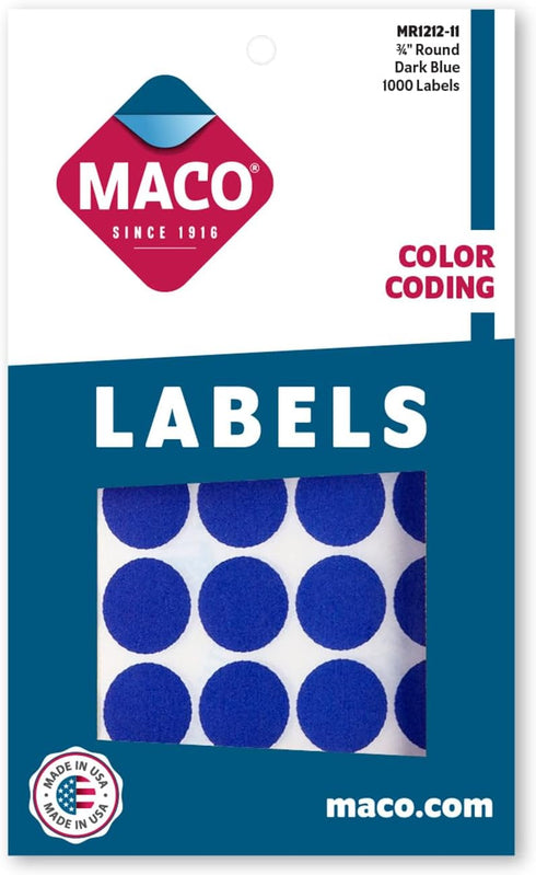 MACO Dark Blue Round Color Coding Labels, 3/4 Inches, 1000 Per Box (MR1212-11)