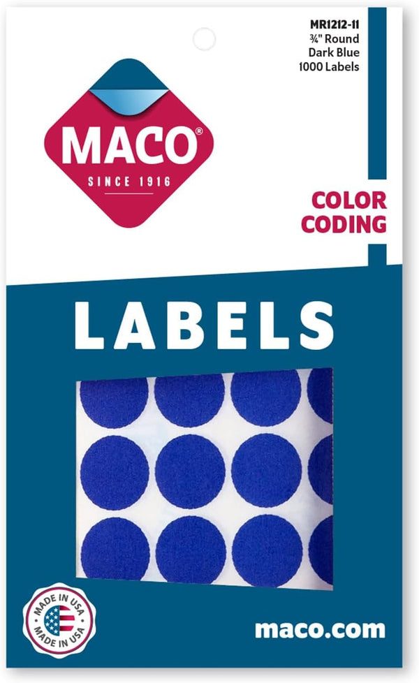 MACO Dark Blue Round Color Coding Labels, 3/4 Inches, 1000 Per Box (MR1212-11)