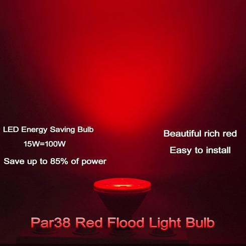 CICINY Par38 Red Flood Light Bulb - 15W (100W Equivalent) - E26 Base Red LED Flood Lights 2 Pack, Party Decoration,