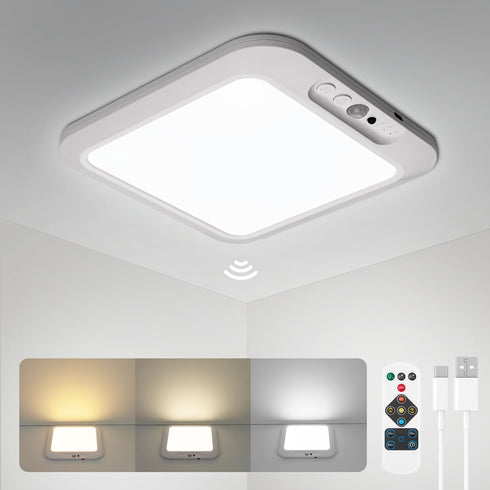 wowatt Rechargeable Battery Operated Ceiling Light, Motion Sensor Light Indoor Wireless Shower