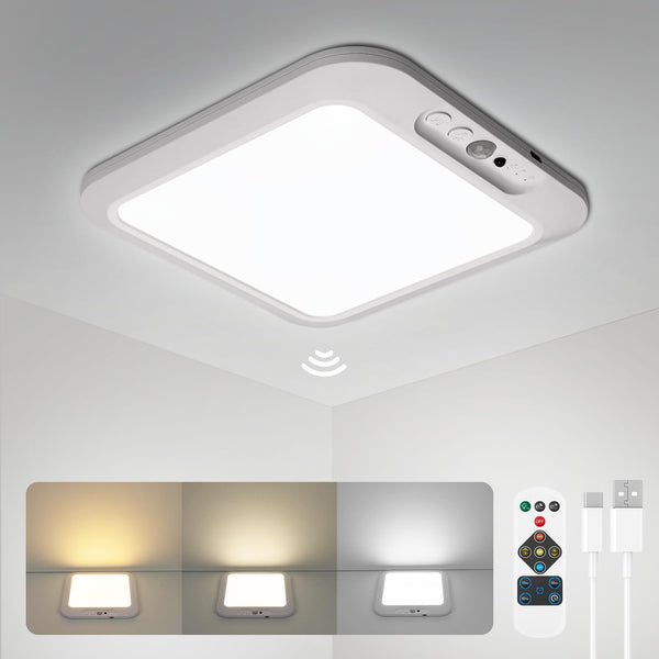 wowatt Rechargeable Battery Operated Ceiling Light, Motion Sensor Light Indoor Wireless Shower