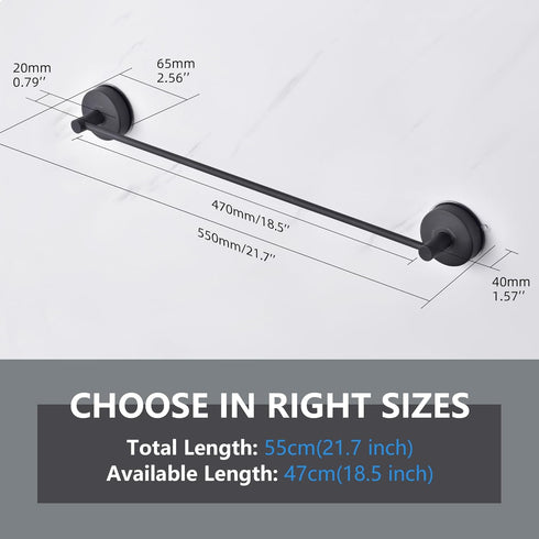 YOHOM Suction Cup Towel Bar for Shower, 17 Inch Stainless Steel Bathroom Towel Rack