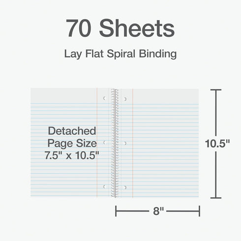 Oxford Spiral Notebook Wide Ruled, 24 Pack 1 Subject Notebooks, 8 x 10-1/2 Inch, 70 Sheets in 8 Pastel Colors