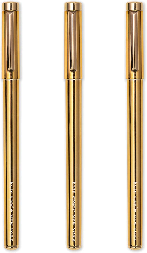 Kate Spade New York Fine Tip Pens, 3 Black Ink Pens, Fine Point Pens for Note Taking, Gold