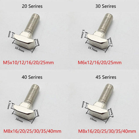 T Bolt Set Screw Bolt Fastener Tool for T-Slotted Aluminum Extrusion, Nickel Plated Carbon Steel, 40 Series M8X40mm,