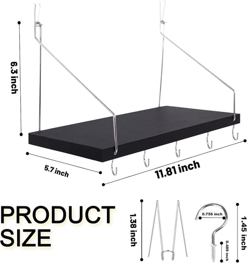 KjsEphitelian 1-Pack Hooks12x6.0in Cubicle Shelf For Fabric Walls With Black Wooden Cubicle Shelf Hanging Organizer