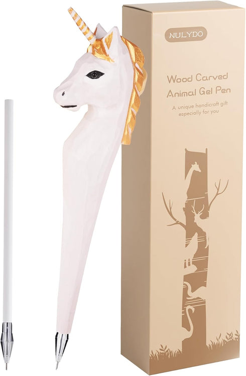 Unicorn Pen, 100% Handmade Wood Carved Animal Gel Pen, Cute Gift Ideas for Kids, Girls, Boys, Writing Supplies