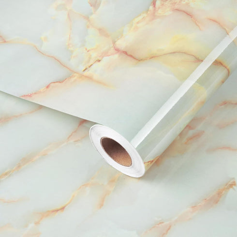 Beige Pink Marble Contact Paper, Self Adhesive Waterproof Marble Wallpaper for Kitchen Cabinets, Drawers Liner 17.71" x