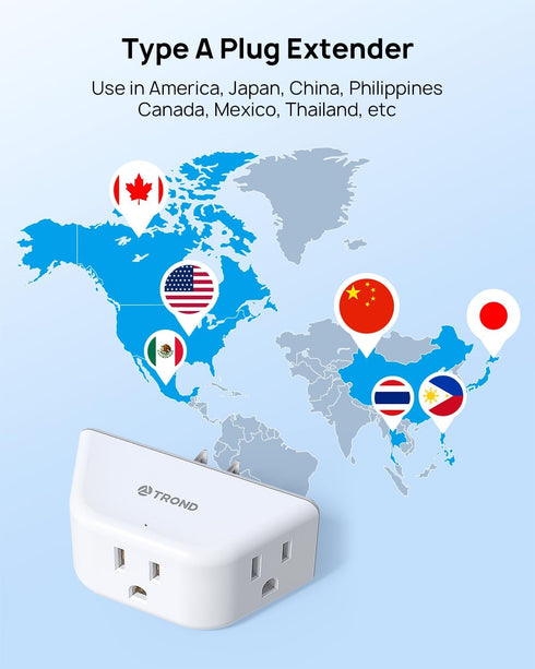 TROND 2 Pack 2 Prong to 3 Prong Outlet Adapter, 3-Way Outlet Splitter for Non-Grounded Outlets, White