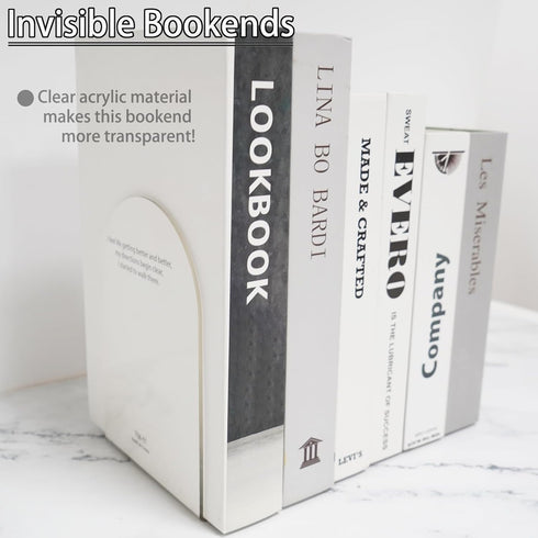 Merrynine Book Ends, 2 Pcs Acrylic Bookends for Heavy Books, Clear Book Holder