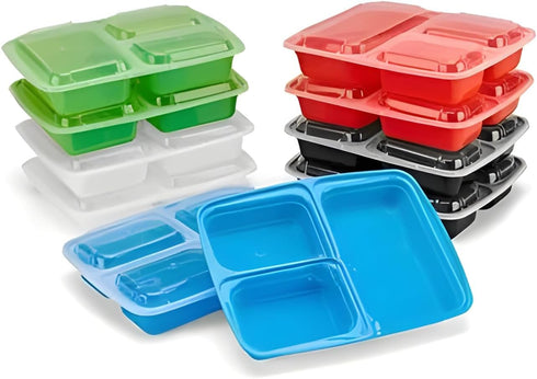 10 Pack 10 3 Bexter Compartment Trays with Lids for Takeout and Food Storage / Section compartment for portion control