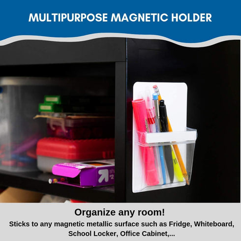 YES4QUALITY Magnetic Pen Holder for Refrigerator, Strong Magnetic Back, 2 Pack, Clear & White Pencil Cup