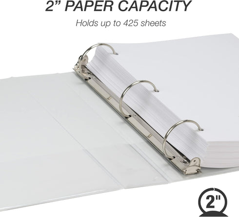Samsill Economy 2 Inch 3 Ring Binder, Made in The USA, Customizable Clear View Cover, White, 4 Pack