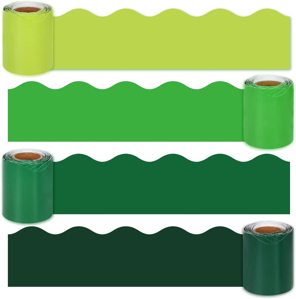 Whaline 131.2ft Green Bulletin Board Borders - 4 Rolls Gradient Green Die-Cut Strips for St. Patrick's Day Decoration
