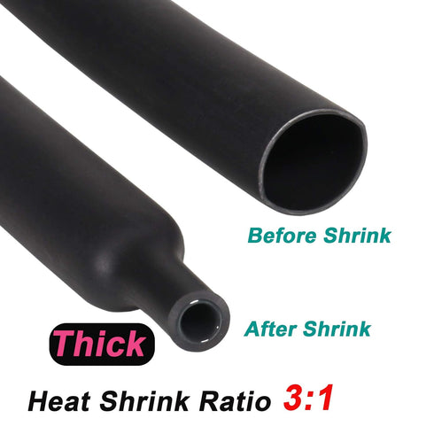 3/4 inch Waterproof Heat Shrink Tubing Kit, Large Marine Dual Wall Adhesive, 4ft, Black