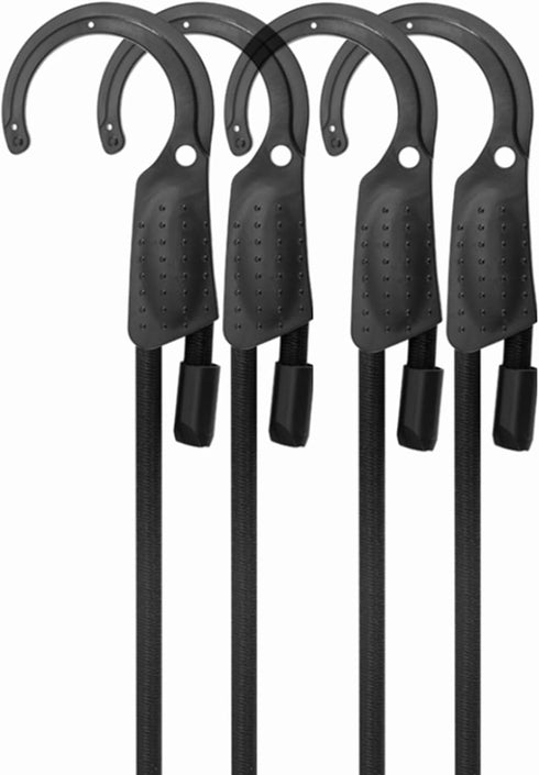 80" Adjustable Bungee Cords with Hooks, Black Bungee Straps, Flexibly Adjust from 6.5" to 80" (4 Pcs)