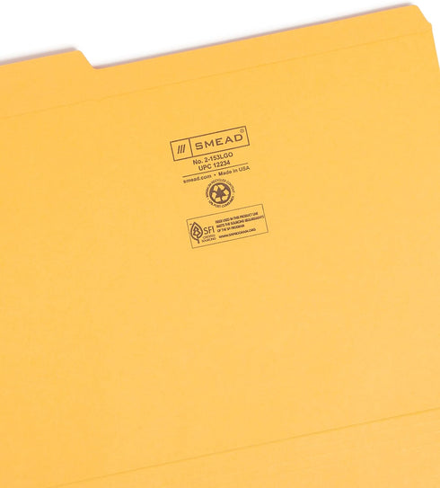 Smead File Folder, Goldenrod, Letter Size, Reinforced 1/3-Cut Tab, 100 per Box (12234)