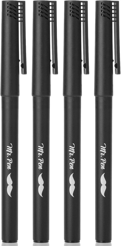 Mr. Pen- Black Fineliner Pens, 4 Pack, 0.5mm Fine Point, Marker Pen for Transparent Sticky Notes and Drawing