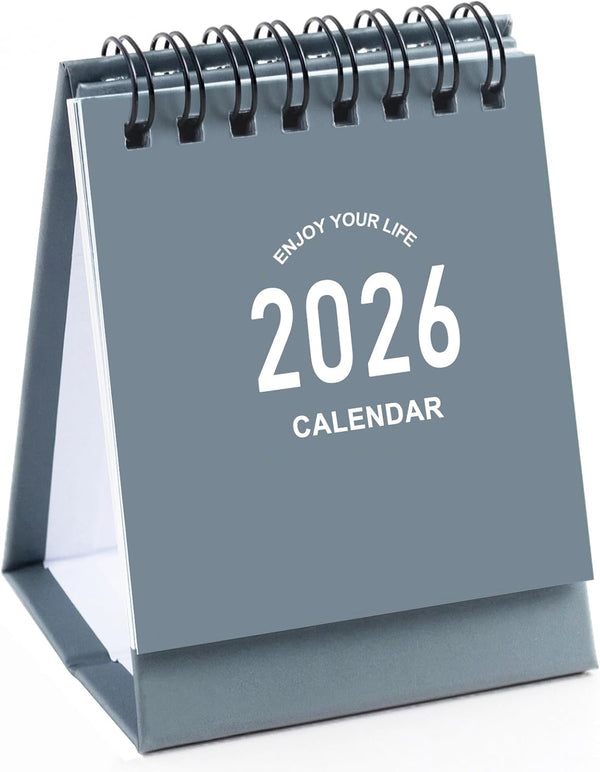 Mini Desk Calendar 2025-2026, Small Desktop Calendar from July 2025 to Dec 2026, Thick Paper with Stickers (Mini Grey)