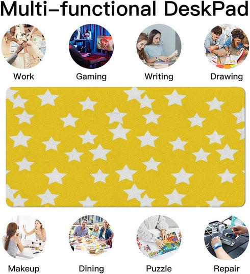 Generic 35. 4" 16. 5" White Stars Yellow Desk Mat Multifunctional Laptop Pad, Waterproof Dual Sided Desk Mat Heat