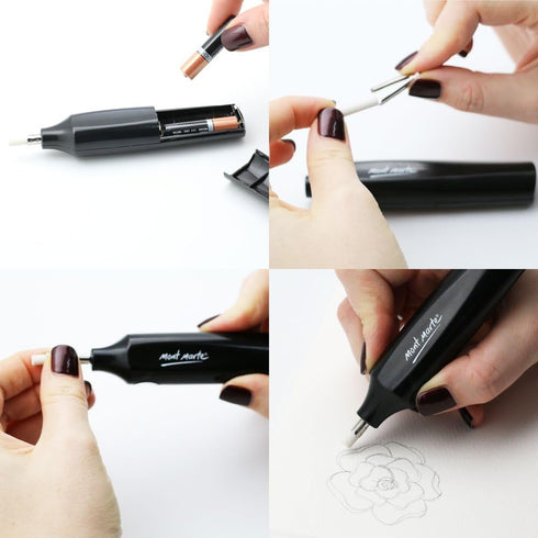 Mont Marte Electric Eraser, Includes 30 Eraser Refills for Graphite and Color Pencils