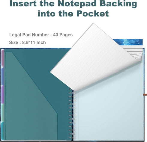 Hongri Clipboard Folio with Refillable Lined Notepad, Clipboards with 5 A4 Folders Storage, Spiral Clip Board