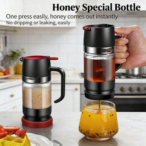 EAOEIHD 2026 12Oz Upgrade Honey Dispenser No Drip with Base, Multipurpose Honey Glass Bottle, Glass Honeys and Syrup