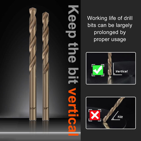 COMOWARE Cobalt Drill Bit Set - 21Pcs M35 High Speed Steel Twist Jobber Length for Hardened Metal, Stainless Steel,
