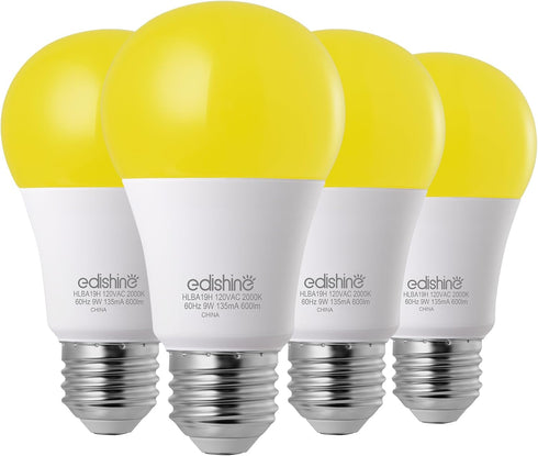 EDISHINE Dusk to Dawn Bug Light Bulbs Outdoor, 2000K Amber Glow, Automatic On/Off, 600LM, 9W (60W Equivalent), E26